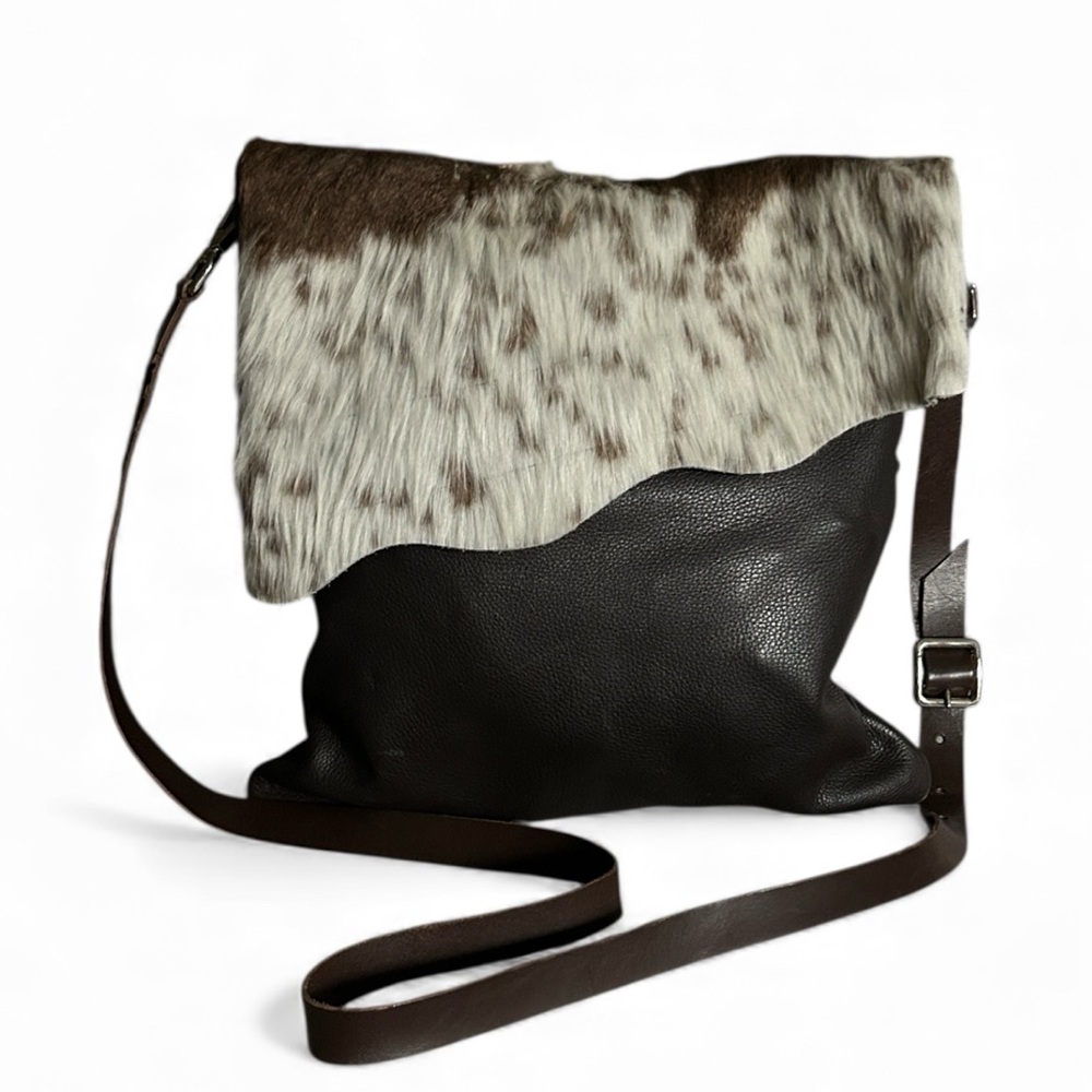 Owen Barry UK Francine Crossbody Brown Cowhide Leather Bag with Calfskin Flap